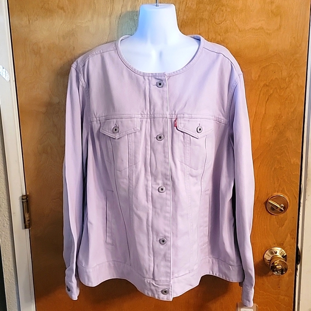 NWT Levi's Women's Light Purple Collarless Denim Jacket Size 3x